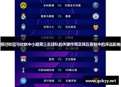 探讨欧冠与欧联中小组第三名球队的关键作用及其在赛制中的深远影响